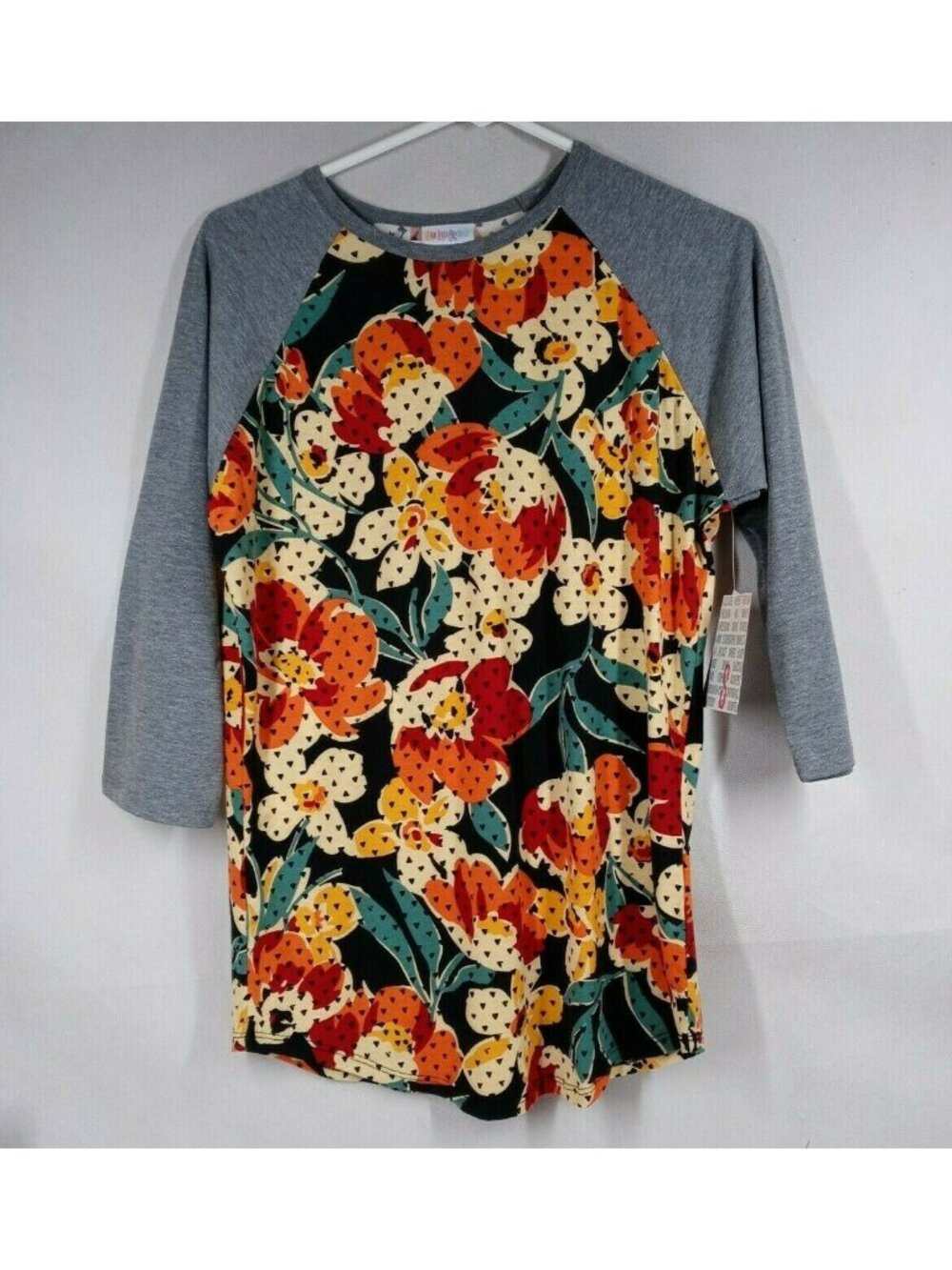 NWT LulaRoe Randy With Colorful Floral Designs & Gray Sleeves Small